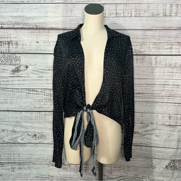 Zara XXL Long Sleeve Satin Polka Dot‎ Wrap Shirt Viscose Blend - Picture 3 of 12